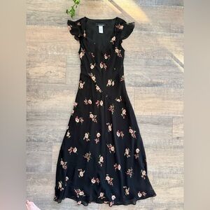 VINTAGE 100% SILK Jones New York Floral Maxi Dress - Goth Garden / Whimsigoth